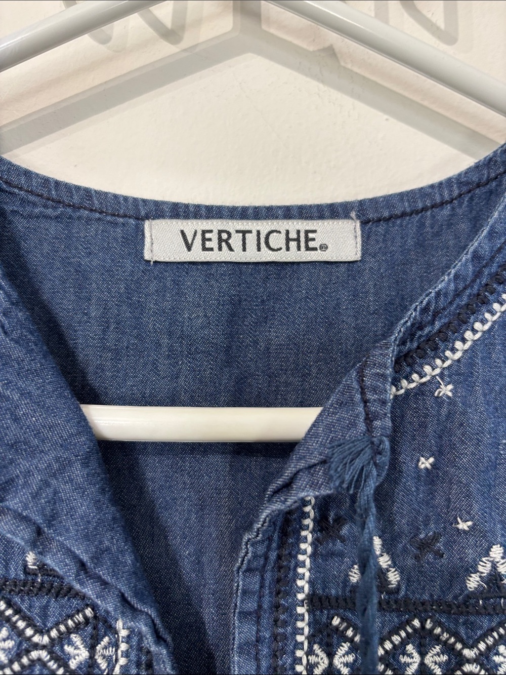 Vertiche Sleeveless Indigo Embroidered Denim Dress - Picture 2 of 5